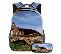 VAPOKF School Bag Set for Teen Girls Boys, Student Bookbag Backpack Rucksack with Pencil Case for School - Dog German Shepherd