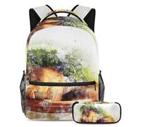 VAPOKF School Bag Set for Teen Girls Boys, Student Bookbag Backpack Rucksack with Pencil Case for School - Squirrel Animal Eating Apples Art