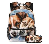 VAPOKF School Bag Set for Teen Girls Boys, Student Bookbag Backpack Rucksack with Pencil Case for School - Watercolor Jack Russel