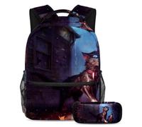 VAPOKF School Bag Set for Teen Girls Boys, Student Bookbag Backpack Rucksack with Pencil Case for School - Creepy Cat Fantasy