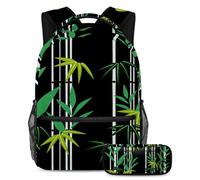 VAPOKF School Bag Set for Teen Girls Boys, Student Bookbag Backpack Rucksack with Pencil Case for School - Bamboo Japanese Style