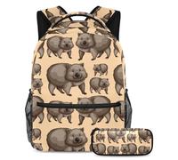 VAPOKF School Bag Set for Teen Girls Boys, Student Bookbag Backpack Rucksack with Pencil Case for School - Cute Wombats Animals