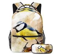 VAPOKF School Bag Set for Teen Girls Boys, Student Bookbag Backpack Rucksack with Pencil Case for School - Bird Woodland Animal