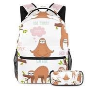 VAPOKF School Bag Set for Teen Girls Boys, Student Bookbag Backpack Rucksack with Pencil Case for School - Lazy Cute Sloth
