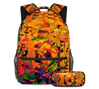 VAPOKF School Bag Set for Teen Girls Boys, Student Bookbag Backpack Rucksack with Pencil Case for School - Abstract Art Fall