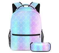 VAPOKF School Bag Set for Teen Girls Boys, Student Bookbag Backpack Rucksack with Pencil Case for School - Mermaid Sea-Maid Scale