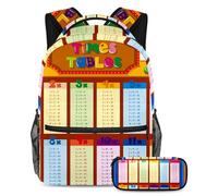 VAPOKF School Bag Set for Teen Girls Boys, Student Bookbag Backpack Rucksack with Pencil Case for School - Colorful Times Tables Chart