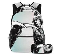 VAPOKF School Bag Set for Teen Girls Boys, Student Bookbag Backpack Rucksack with Pencil Case for School - Animal Bear Bull