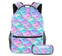 VAPOKF School Bag Set for Teen Girls Boys, Student Bookbag Backpack Rucksack with Pencil Case for School - Mermaid Sea-Maid Scale Pattern