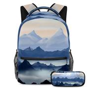 VAPOKF School Bag Set for Teen Girls Boys, Student Bookbag Backpack Rucksack with Pencil Case for School - Painting Country Cold Snow Winter