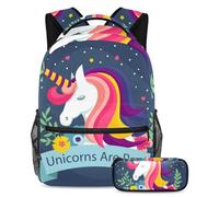 VAPOKF School Bag Set for Teen Girls Boys, Student Bookbag Backpack Rucksack with Pencil Case for School - Magic Unicorns Are Real Floral