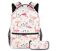 VAPOKF School Bag Set for Teen Girls Boys, Student Bookbag Backpack Rucksack with Pencil Case for School - Flamingo Bird Palm Tree Pattern