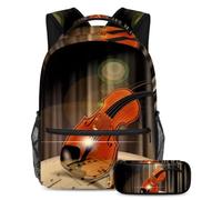 VAPOKF School Bag Set for Teen Girls Boys, Student Bookbag Backpack Rucksack with Pencil Case for School - Music Violin