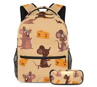 VAPOKF School Bag Set for Teen Girls Boys, Student Bookbag Backpack Rucksack with Pencil Case for School - Mice Cheese Cute Pattern