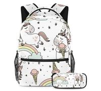 VAPOKF School Bag Set for Teen Girls Boys, Student Bookbag Backpack Rucksack with Pencil Case for School - Magic Cute Unicorns Clouds Rainbow Stars