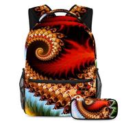 VAPOKF School Bag Set for Teen Girls Boys, Student Bookbag Backpack Rucksack with Pencil Case for School - Abstract Beautiful Oriental Dragon Pattern