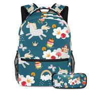 VAPOKF School Bag Set for Teen Girls Boys, Student Bookbag Backpack Rucksack with Pencil Case for School - Cute Unicorns Frolicking Butterflies