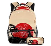 VAPOKF School Bag Set for Teen Girls Boys, Student Bookbag Backpack Rucksack with Pencil Case for School - Retro Japanese Martial