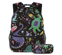 VAPOKF School Bag Set for Teen Girls Boys, Student Bookbag Backpack Rucksack with Pencil Case for School - Sketch Cute Jurassic Reptiles Dinosaurs Pattern