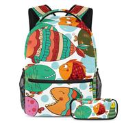 VAPOKF School Bag Set for Teen Girls Boys, Student Bookbag Backpack Rucksack with Pencil Case for School - Cute Tropical Fish