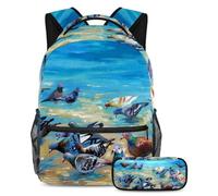 VAPOKF School Bag Set for Teen Girls Boys, Student Bookbag Backpack Rucksack with Pencil Case for School - Beach Pigeons on the Black Sea Coast