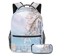 VAPOKF School Bag Set for Teen Girls Boys, Student Bookbag Backpack Rucksack with Pencil Case for School - Japanese Cherry Blossom Flowers