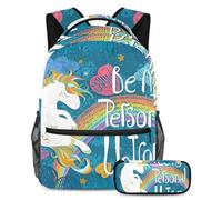 VAPOKF School Bag Set for Teen Girls Boys, Student Bookbag Backpack Rucksack with Pencil Case for School - Cute Unicorn Be My Person