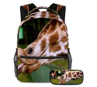 VAPOKF School Bag Set for Teen Girls Boys, Student Bookbag Backpack Rucksack with Pencil Case for School - Naughty Giraffe