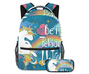 VAPOKF School Bag Set for Teen Girls Boys, Student Bookbag Backpack Rucksack with Pencil Case for School - Cute Unicorn Be My Person