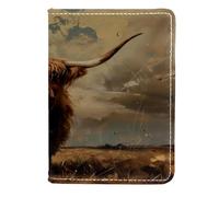 VAPOKF Scottish Highland Cow Passport Holder Travel Wallet Leather Card Case Cover, 11.5x16.5cm