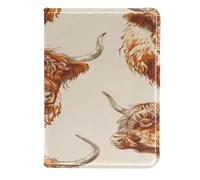 VAPOKF Scottish Highland Cows Pattern Passport Holder Travel Wallet Leather Card Case Cover, 11.5x16.5cm
