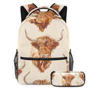 VAPOKF Scottish Highland Cows Pattern School Bag Set for Teen Girls Boys Kids, Student Bookbag Backpack Rucksack with Pencil Case for Primary Secondary Junior High School