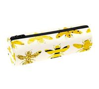 VAPOKF Seamless Bumble Bees Pattern Pencil Cases, PU Leather Pen Bag Student Stationery Organiser Bag Makeup Pouch for Women Girls Boys Kids School Office Supplies