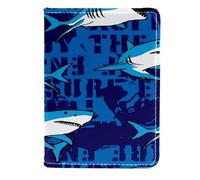 VAPOKF Shark on Blue Background Passport Holder Travel Wallet Leather Card Case Cover, 11.5x16.5cm