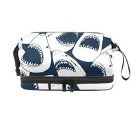 VAPOKF Shark Sea Animal Wild Fish Open Mouth Head Pattern Cosmetic Bag for Women and Girls, Travel Toiletry Bag Makeup Handy Pouch Organizer Bag with Brush Compartment