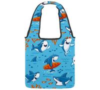 VAPOKF Sharks Fish Coral Canvas Tote Bags, Women's Shoulder Handbags, Large Reusable Carry Bag Shoulder Bag for School Work Office Travel Shopping Casual