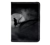 VAPOKF Silhouette of Crow at Midnight Passport Holder Travel Wallet Leather Card Case Cover, 11.5x16.5cm