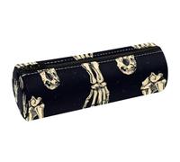 VAPOKF Skeleton Hand Bones Leather Barrel Pen Pencil Case Coin Purse Cosmetic Makeup Bag for Student Stationery School Office Storage