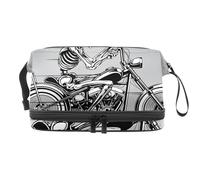 VAPOKF Skeleton Motorcycle Skull Cosmetic Bag for Women and Girls, Travel Toiletry Bag Makeup Handy Pouch Organizer Bag with Brush Compartment