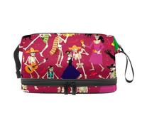 VAPOKF Skeletons Day of The Dead Cosmetic Bag for Women and Girls, Travel Toiletry Bag Makeup Handy Pouch Organizer Bag with Brush Compartment