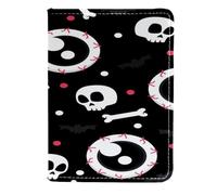 VAPOKF Skull Bones and Eyeball Passport Holder Travel Wallet Leather Card Case Cover, 11.5x16.5cm