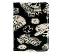 VAPOKF Skull Gambling Dollar Dice Chips Passport Holder Travel Wallet Leather Card Case Cover, 11.5x16.5cm