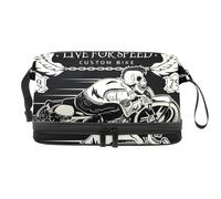 VAPOKF Skull Rider on Classic Motorcycle Cosmetic Bag for Women and Girls, Travel Toiletry Bag Makeup Handy Pouch Organizer Bag with Brush Compartment