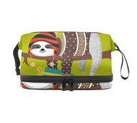 VAPOKF Sleepy Sloth with Hat Cosmetic Bag for Women and Girls, Travel Toiletry Bag Makeup Handy Pouch Organizer Bag with Brush Compartment