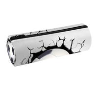 VAPOKF Soccer Flying Through The Wall Cracks Print Pencil Cases, PU Leather Pen Bag Student Stationery Organiser Bag Makeup Pouch for Women Girls Boys Kids School Office Supplies