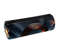 VAPOKF Solar Eclipse on Cloud Print Pencil Cases, PU Leather Pen Bag Student Stationery Organiser Bag Makeup Pouch for Women Girls Boys Kids School Office Supplies