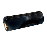 VAPOKF Solar Eclipse Over Mountain Print Pencil Cases, PU Leather Pen Bag Student Stationery Organiser Bag Makeup Pouch for Women Girls Boys Kids School Office Supplies