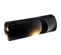 VAPOKF Solar Eclipse Print Pencil Cases, PU Leather Pen Bag Student Stationery Organiser Bag Makeup Pouch for Women Girls Boys Kids School Office Supplies