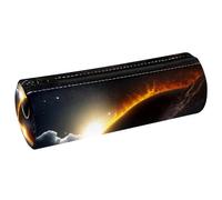 VAPOKF Solar Eclipse Spectacular Print Pencil Cases, PU Leather Pen Bag Student Stationery Organiser Bag Makeup Pouch for Women Girls Boys Kids School Office Supplies