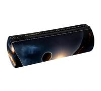 VAPOKF Solar Eclipse Spectacular Print Pencil Cases, PU Leather Pen Bag Student Stationery Organiser Bag Makeup Pouch for Women Girls Boys Kids School Office Supplies